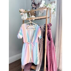 New Pastel Rainbow Mesh Tie Front Swim Coverup 4/5